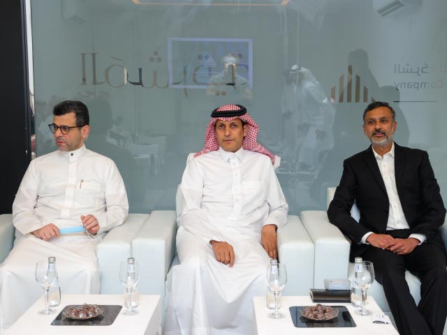 Left to right, Eng. Marwan Zawawi, Vice President at NHC, Eng Mohammed Bin Saleh Albuty, CEO at NHC, and Sury Balasubramanian, CEO at Gaea at the kickoff presentation